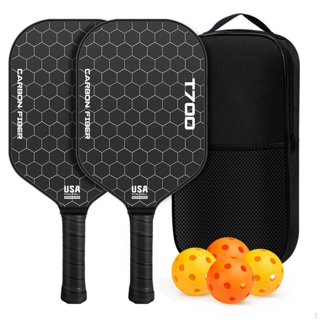 2 Pieces Carbon Fiber Paddles for Pickleball Textured Paddleball Set with Bag Perforated