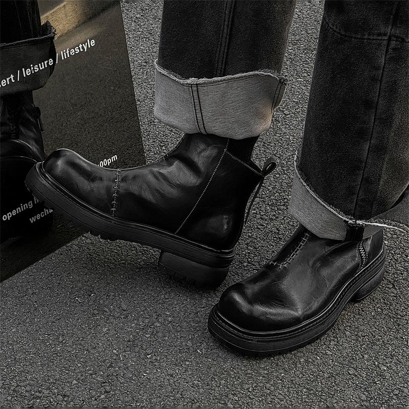 

Новые мужские ботинки на квадратном каблуке и по щиколотку в британском стиле, удобные универсальные ботинки «Челси», короткие ботинки из овчины 66632-B 38 чёрный
