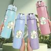 1PC Cute Sheep Repeat Pattern 750ml Color Plastic Sports Water Bottle Leakproof Flip Straw Lid Suitable for Sports Office Home Use