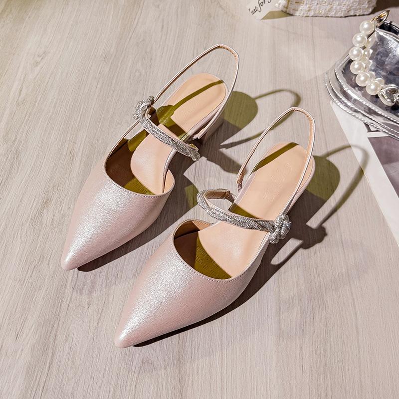 Pointed empty single shoes women's thick heel 2025 new summer French Mary Jane shoes with high heel bag head sandals