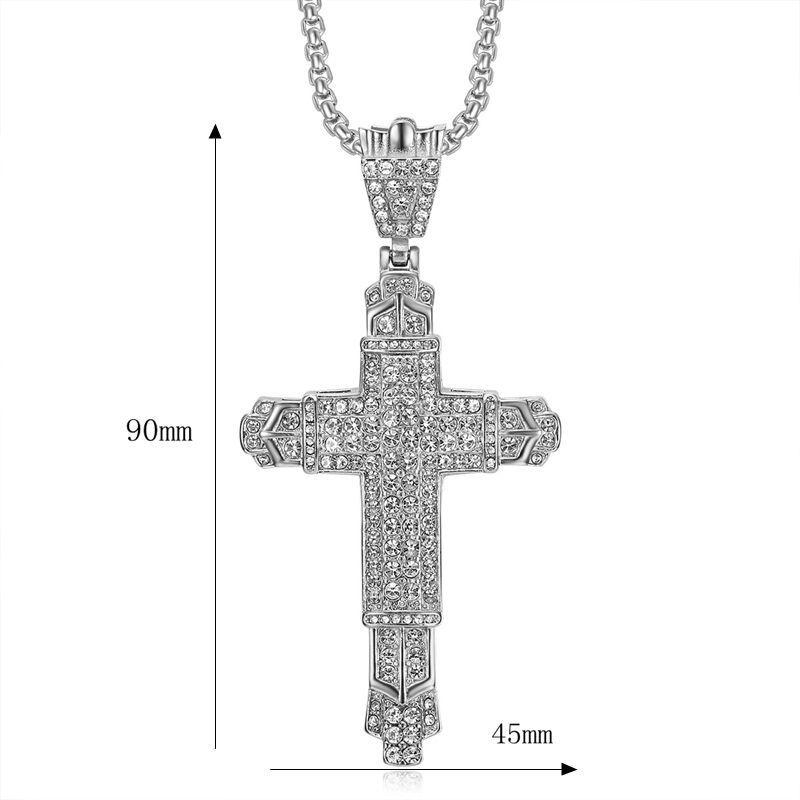 1pc Hip Hop Big Cross Gold Color with Rhinestone Pendant for Men Charm Chain Necklace Father's Day Fashion Gift Jewelry