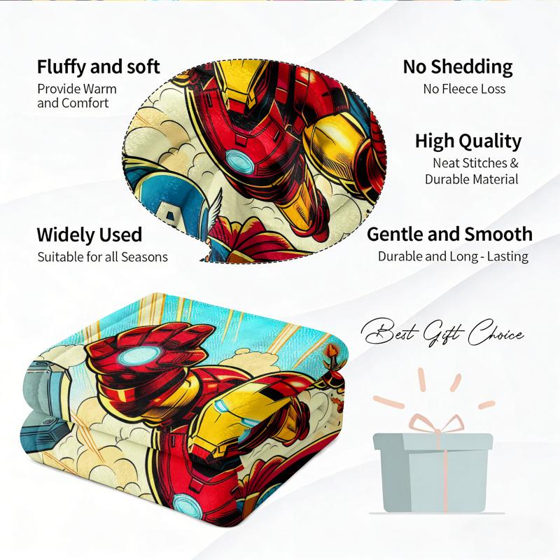 Marvel Iron Man Captain America Thor Flannel Throw Blanket Gift For Marvel Fans Boys Summer Nap Throw Sofa Bed Travel Blanket
