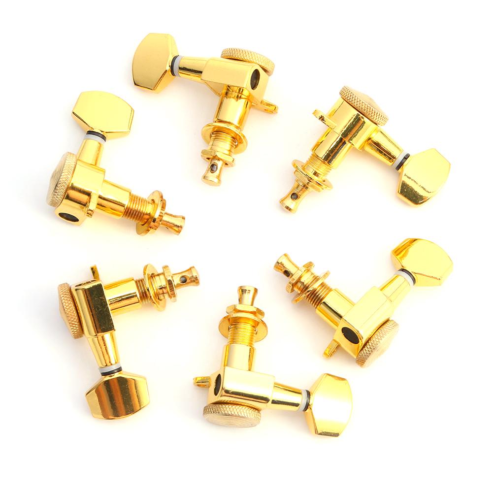 Gold/Silver Tuning Pegs Keys Machine Heads Tuners 6R Inline Guitar String Knob with Locked-string Heads Tuners for Wooden Guitar