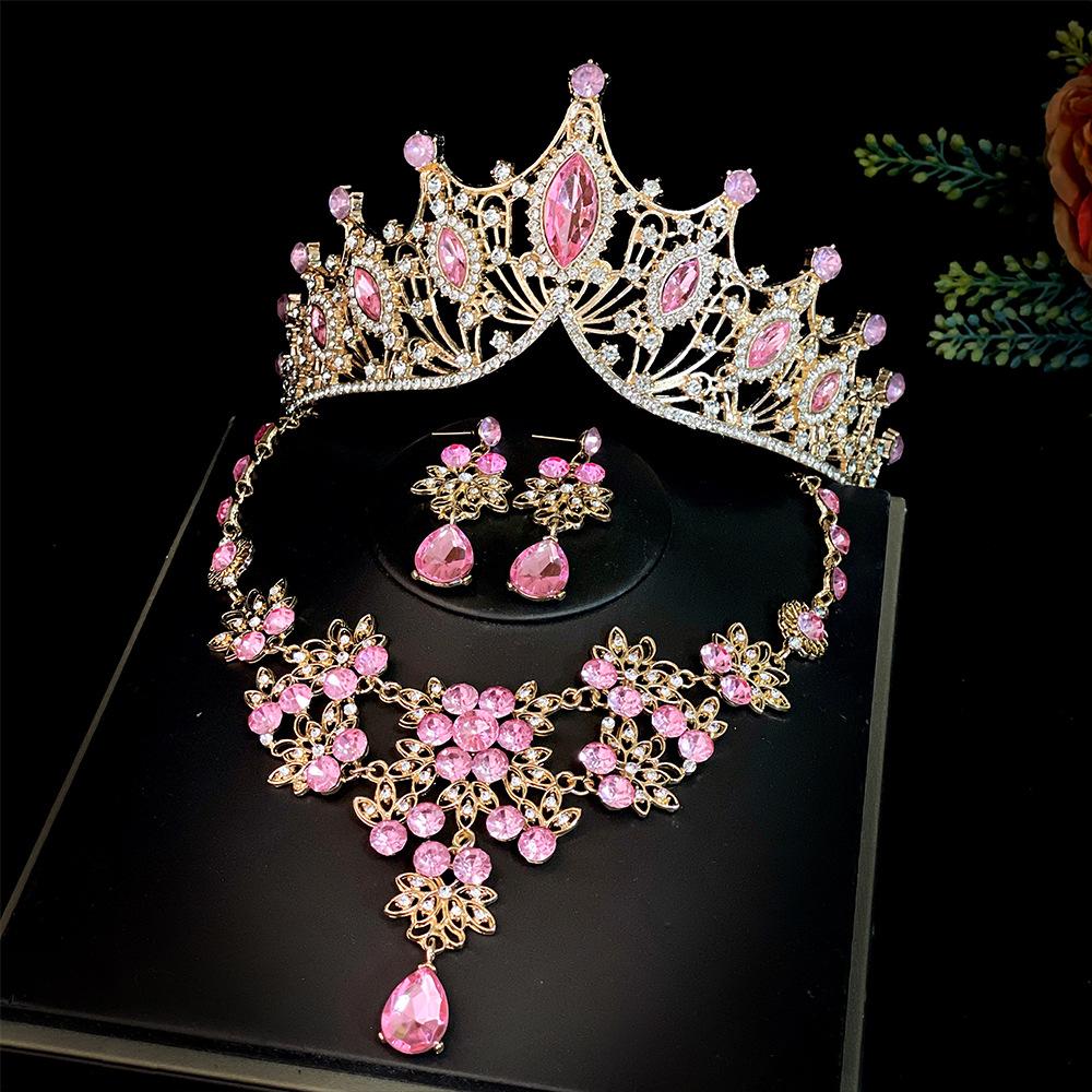 Bridal Crown Three Piece Suit Wedding Crown Tiara Necklace Earrings Korean Super Fairy Wedding Dress Accessories