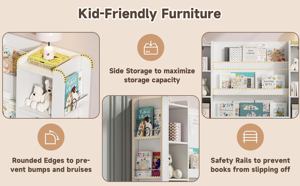Children's shelf, picture book shelf with storage space, children's bookshelf, wooden furniture for children's room, white, 140 x 30 x 95 cm