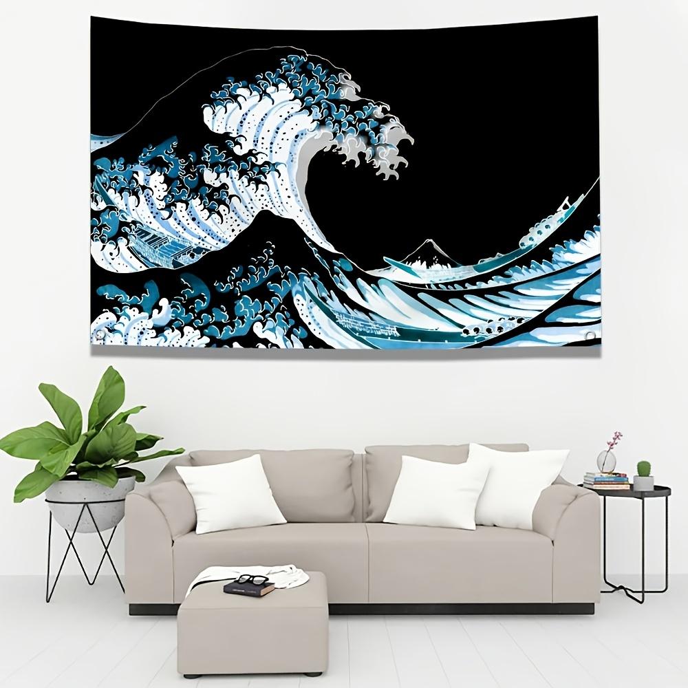 Japanese Wave Tapestry Wall Hanging Ocean Art Flag Banner Ukiyo-e Style Hokusai Anime Decor for Room 60x90cm