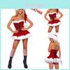 Women's Stunning Velvet Off Shoulder Christmas Dress Cosplay Santa Outfit