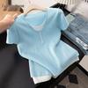 Damen-Farbblock-Strick-T-Shirt