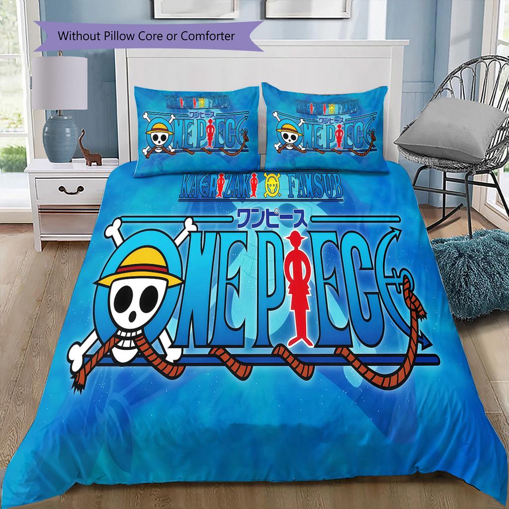 Anime One Piece Pattern Bedding Quilt Set Quilt Cover Pillowcase Home Birthday Gift(1 * Duvet Cover + 2 * Pillowcase, Without Core)