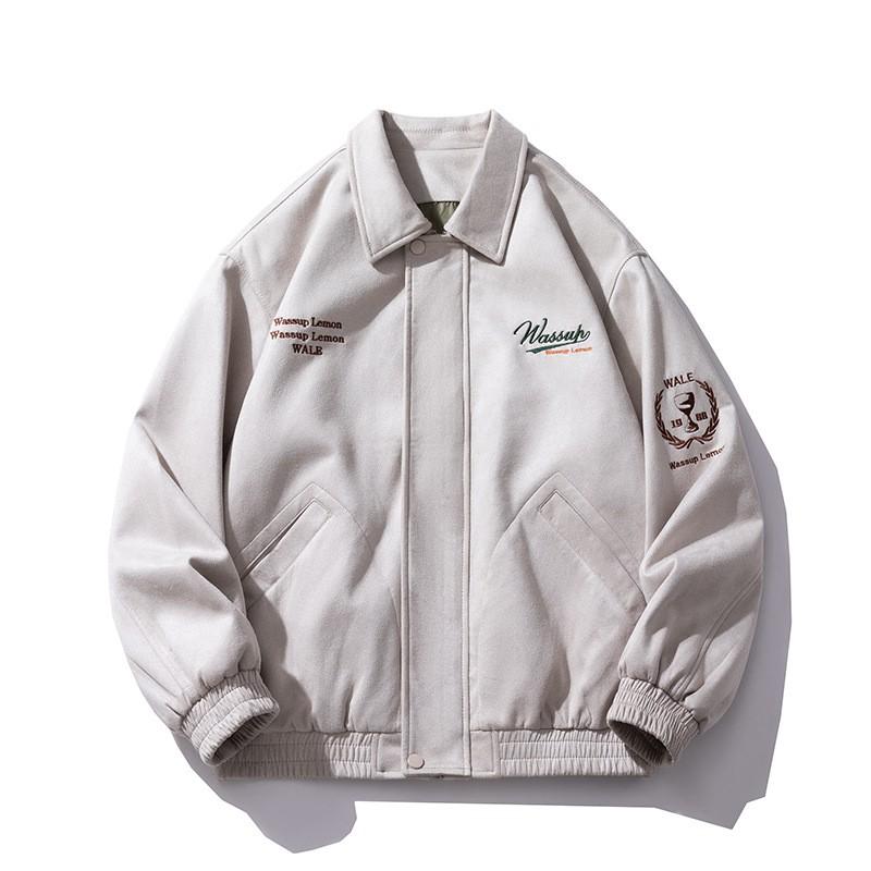 Mens Oversized Baseball Jacket Embroidered Suede Streetwear Winter Puffer Coat Teens
