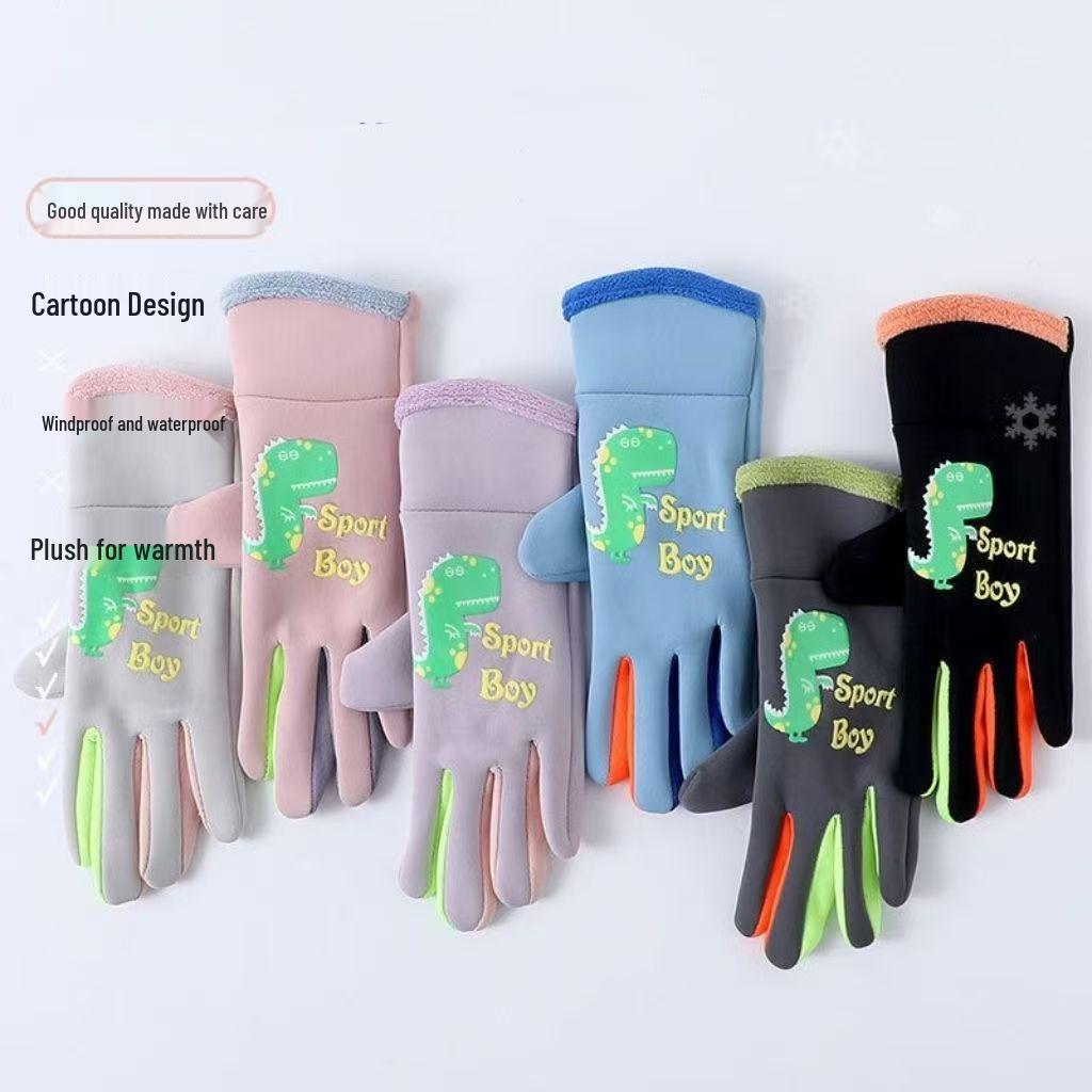 Luvas Luminous de Inverno com Desenhos Animados para Crianças - Forradas com Veludo, à Prova de Vento e Repelentes à Água para Ciclismo na Primavera e Outono