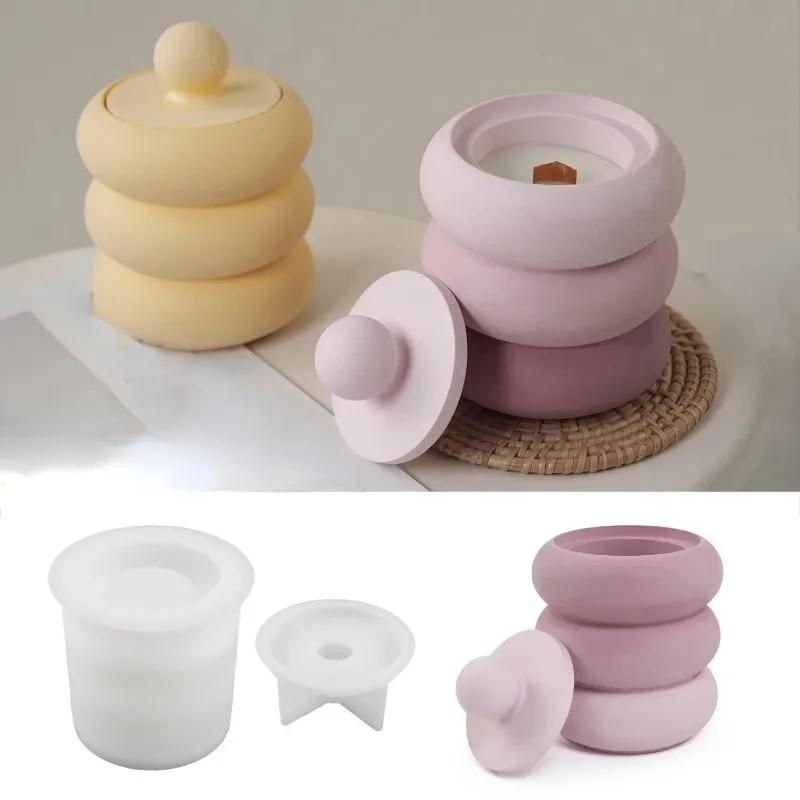 Silikonové formy na svíčky s víkem, kulaté úložné boxy, minimalistické, betonové, sádrové, pryskyřičné formy, domácí dekorace, nádoba na svíčky