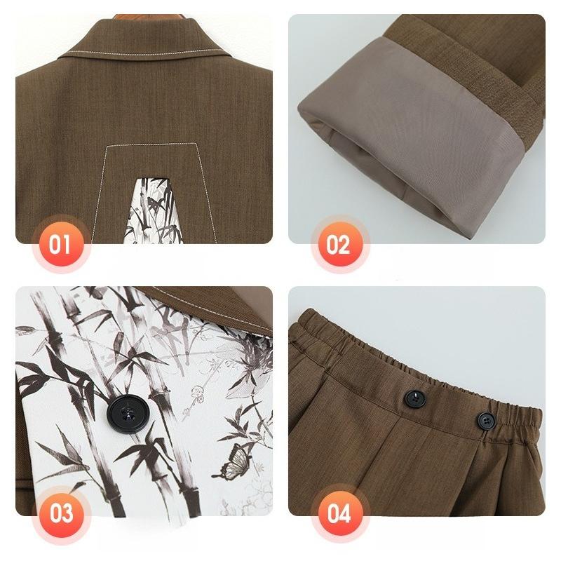 Boys Chinese Style Suit Set Bamboo Print Blazer Vest Pants Shirt for Wedding Birthday Party Photoshoot Kids School Formal Outfit