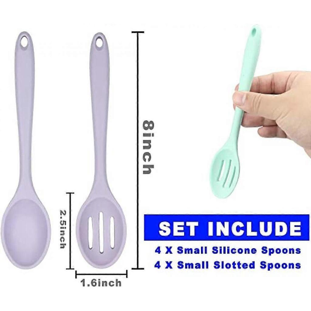 8 Pcs Silicone Cooking Spoon, Slotted Spoon, Mixing Spoon, Heat-Resistant Spoon For Kitchen Cooking, Baking And Stirring Tool