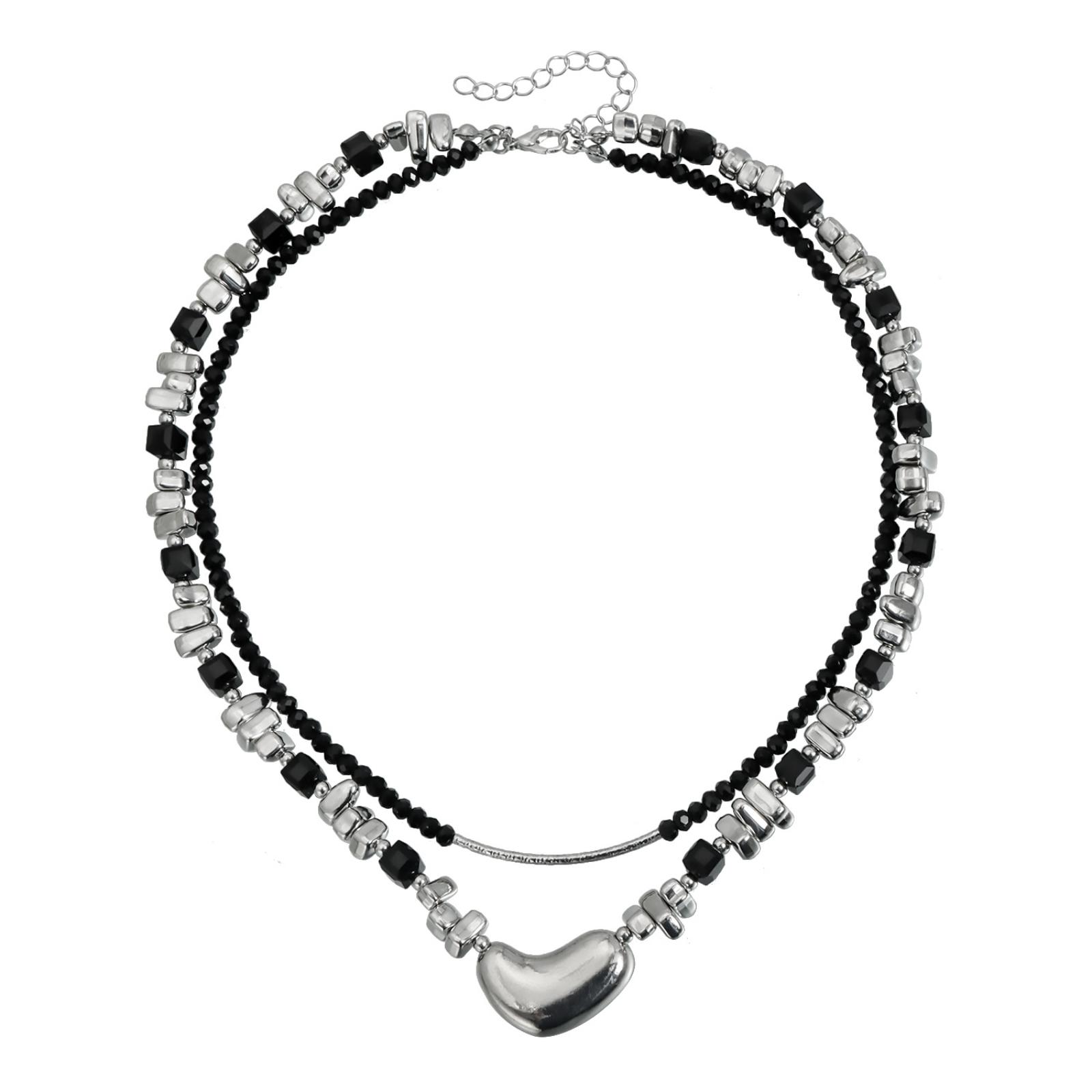 

Irregular Heart-Shaped Beaded Crystal Necklace, Dark- Girlish Necklace One Size