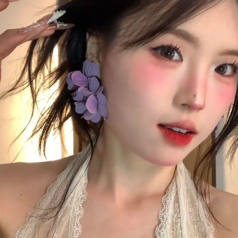 Fabric Flower Fringed Earrings Niche Atmosphere Temperament Earrings Fashion Versatile High-end Earrings
