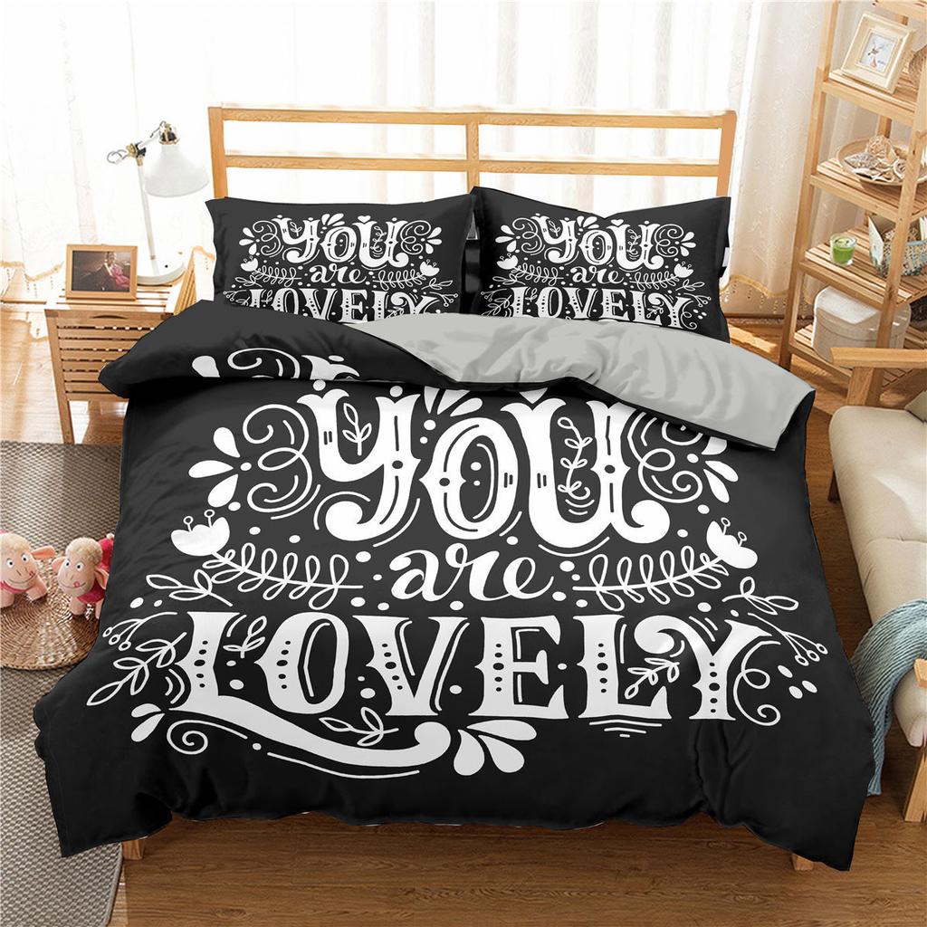 I Love You Duvet Cover Microfiber 2/3 Pcs Bedding Set Queen/King/Full/Twin Letter Hello Love Quilt Cover for Lovers Girls Spouse