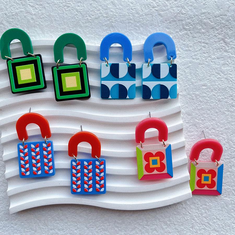 Creative Acrylic Geometric Earrings: Fun Handbag Shape, Irregular INS Style for Women and Girls