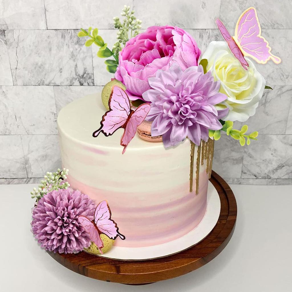 Flower Cake Toppers with Butterfly Happy Birthday and Artificial  Rose Flowers Eucalyptus Butterflies for Birthday Wedding