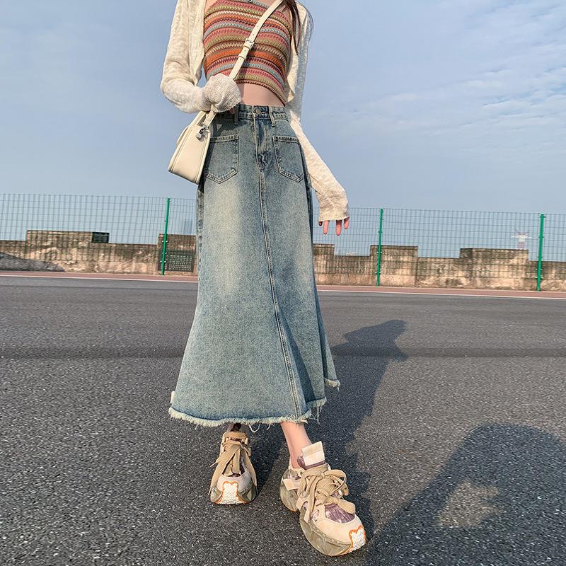 Spring and Summer Loose Slim Fish Tail Hip Skirt for Women Spring and Summer High Waist Denim Skirt for Women Spring and Summer