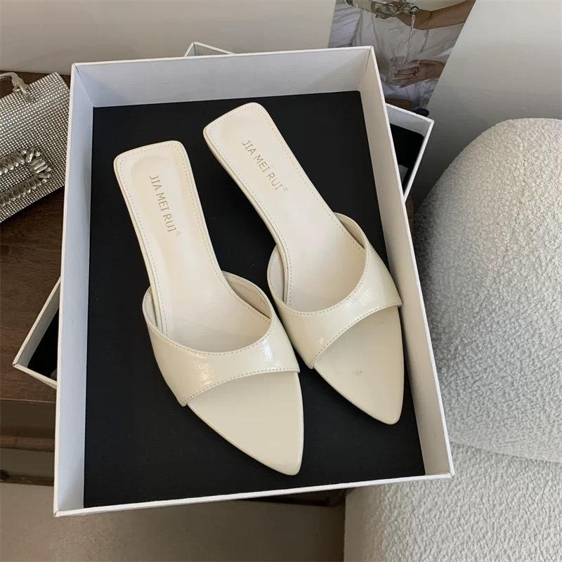 2025 Summer New French Pointed High Heels Women's Stiletto Open-toed Shallow Mouth One-word Slippers Wear Cool Slippers Women