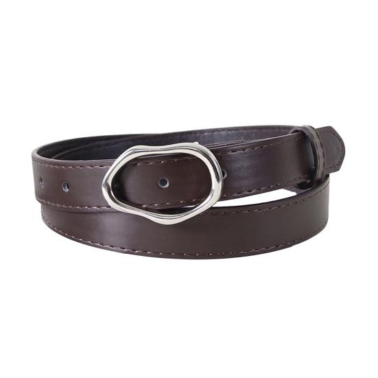 Imitation Leather Women Belt Versatile Solid Color Design Irregular Oval Buckle Pin Waistband Dress Shirt Top Waist Belt