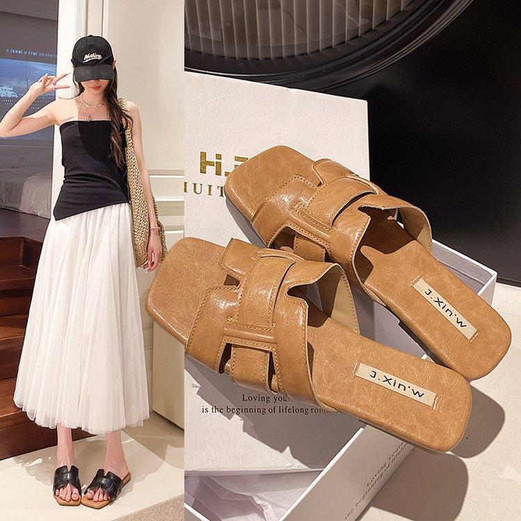 2025. gada jaunas, mīkstas ādas, mīkstas zoles, vasaras čības ar plakanu dibenu, sieviešu vasaras modes virsdrēbes, vasaras vienvārdu velkamās, karstas, vējainas sieviešu kurpes