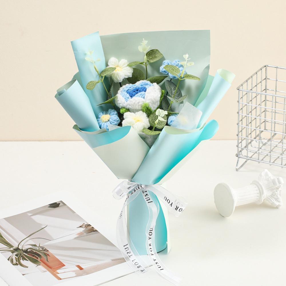 

1 Large Flower&5 Small Flowers Crochet Rose Flower Bouquet Handmade Bouquet Mother s Day синий