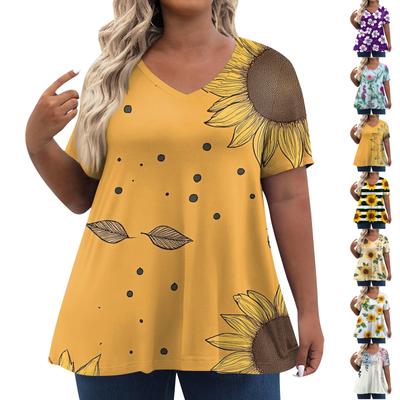 Womens Plus Size Tops Shorts Sleeve Shirts V Neck Casual Clothing Clothes Prints Tops