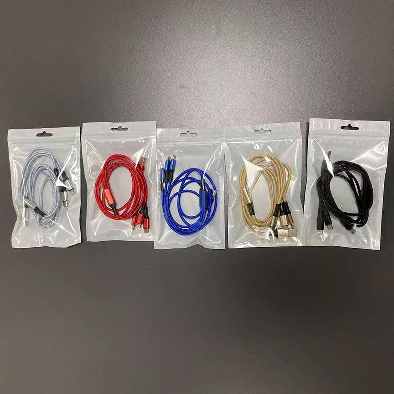 Nylon Braided 3-in-1 Data Cable: Multi-Head, 2A Fast Charging for Mobile Devices