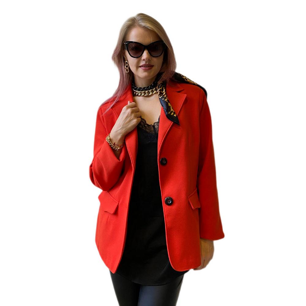 Fierte Women's Large Size Jacket Lm95160 Men's Collar Double Button Stamp Lining