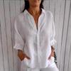 Women's Casual Blouses Spring Fall Fashion Print Solid Color 3/4 Sleeves POLO Neck Shirts