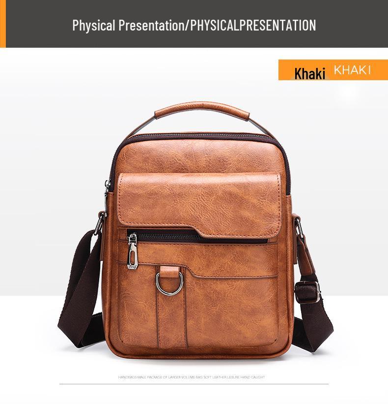 Мужская повседневная вертикальная сумка через плечо 2025 - Мягкая ПУ-кожа, Маленькая квадратная дорожная сумка хаки