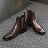 Fashion New Brand Designer Winter Pointed Leather Formal Chelsea Ankle Boots For Men's Trend High Tops Shoes Zapatos Hombre