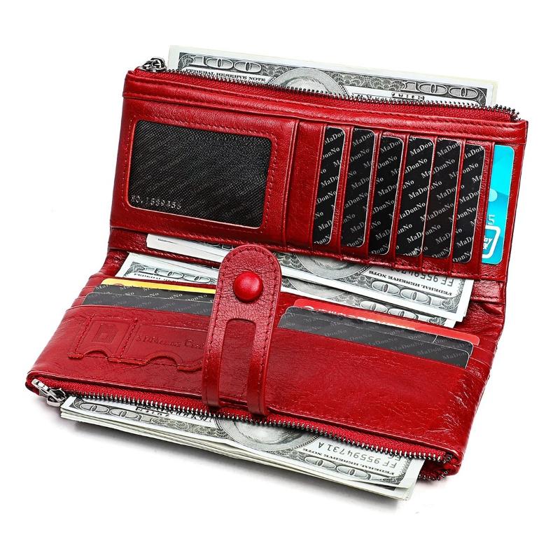 Woman/Men Long Wallet Genuine Leather RFID Anti-fraud Multi Functional Card Holder Coin Purse Vintage Male Zipper Money Bag Clutch