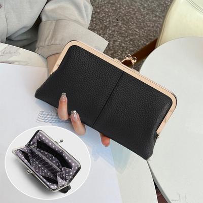 Ladies Clutch Wallet Vintage Kiss Lock Clutch Purse Genuine Leather Travel Purse with Multi-card Slots Card Holder for Date Party Shopping