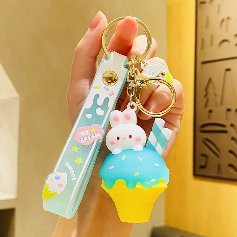 

Delightful Sweet Pink Bunny Ice Cream Keychain For School Bags And Purses зелёный
