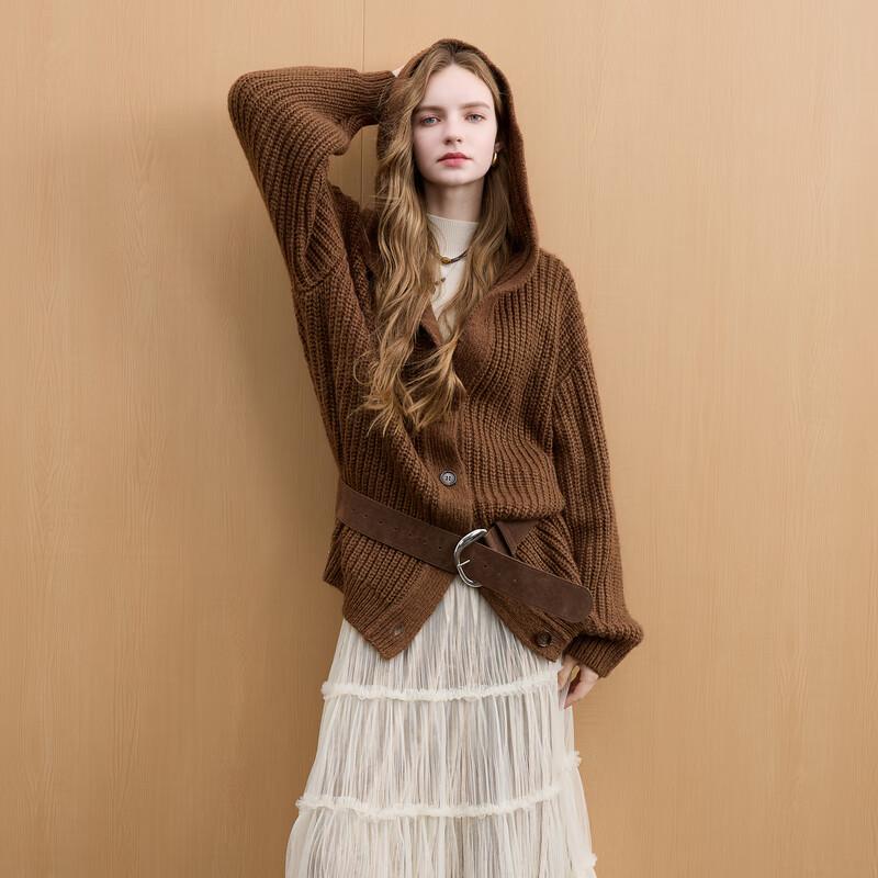 Sancai 2025 Winter Casual Hooded Knit Cardigan