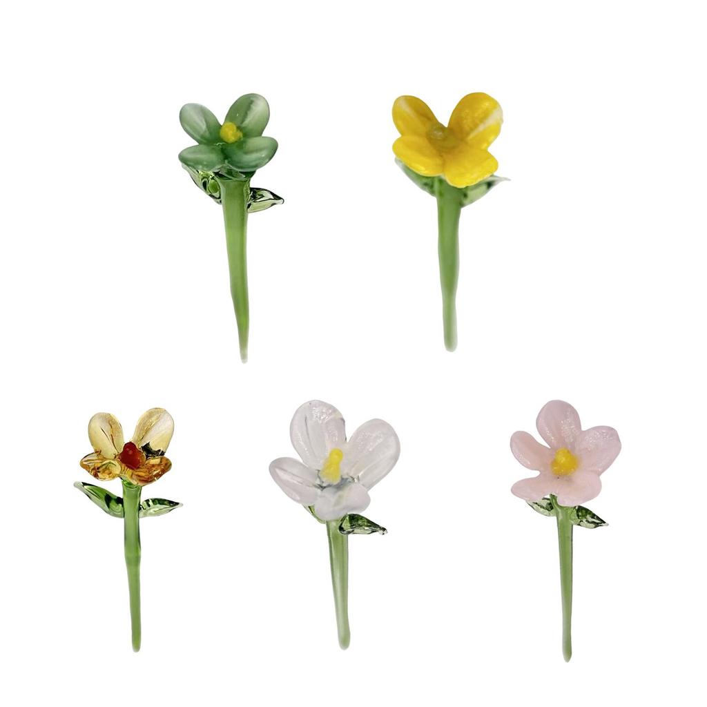 Mini Glass Flower Artificial Creative Decor Floral Figurine for Women Girls Birthday Home Thanksgiving Desktop