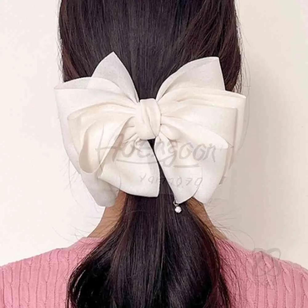 Ribbon Cubic Automatic Hairpin Ivory Ribbon Claw Clip Half-Up Automatic Hairpin Hair Ribbon