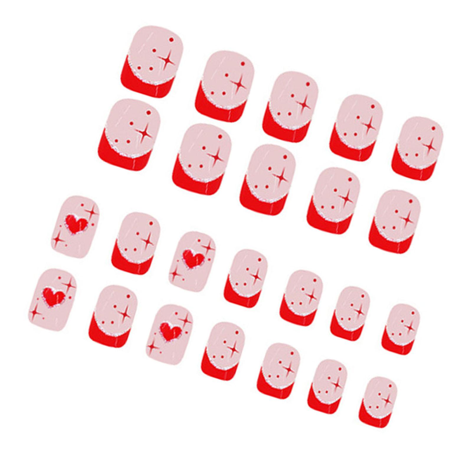 

Накладные ногти ко Дню святого Валентина Квадратные накладные ногти Акриловые ногти Полное покрытие накладных ногтей Накладные ногти с блестками