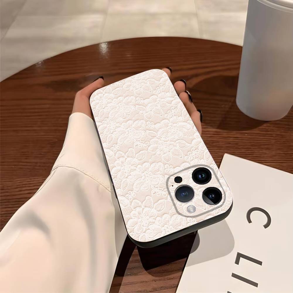 Lace Print Phone Case For iPhone 17,16,15,14,13,12,11,Pro,Max,Plus Soft Black Cover