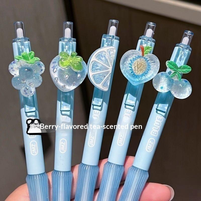 4Pcs Ice Grapefruit Gel Pen With Cute Pendant 0.5Mm Fast-Drying Black Ink Press Pen For Kawai Office School Writing Supplies
