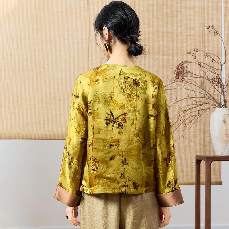 Elegante Blusa Cardigã Feminina de Seda com Estampa Floral