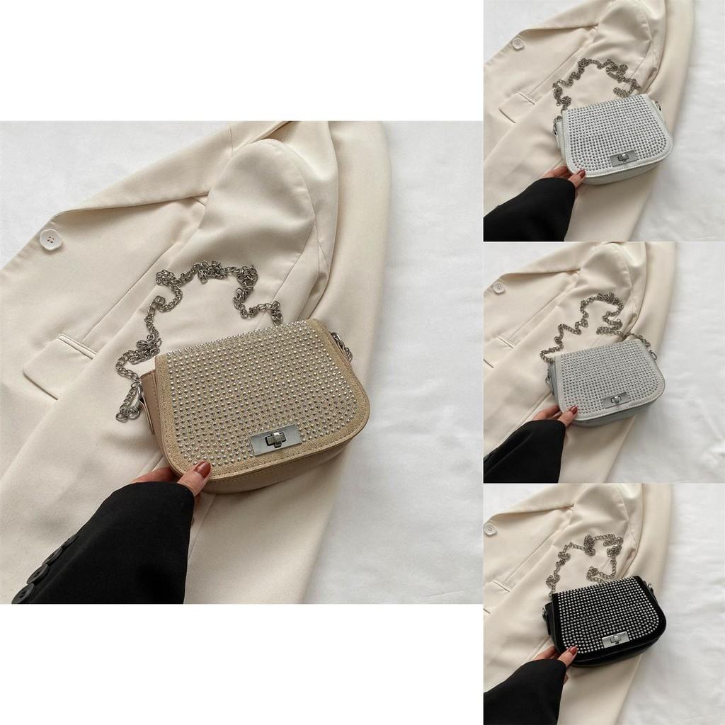 Stylish Trendy Chain Bag For Women Casual Commuting Shoulder Purse In Black White Khaki Silver