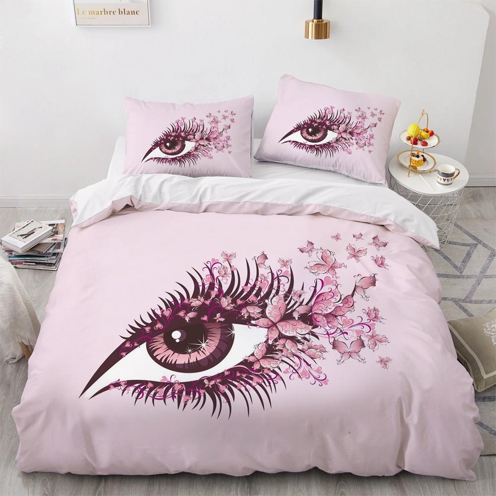 Eyelash King Queen Duvet Cover Cartoon Woman Eyes Bedding Set Watercolor Long Lashes Print Quilt Cover Polyester Comforter Cover