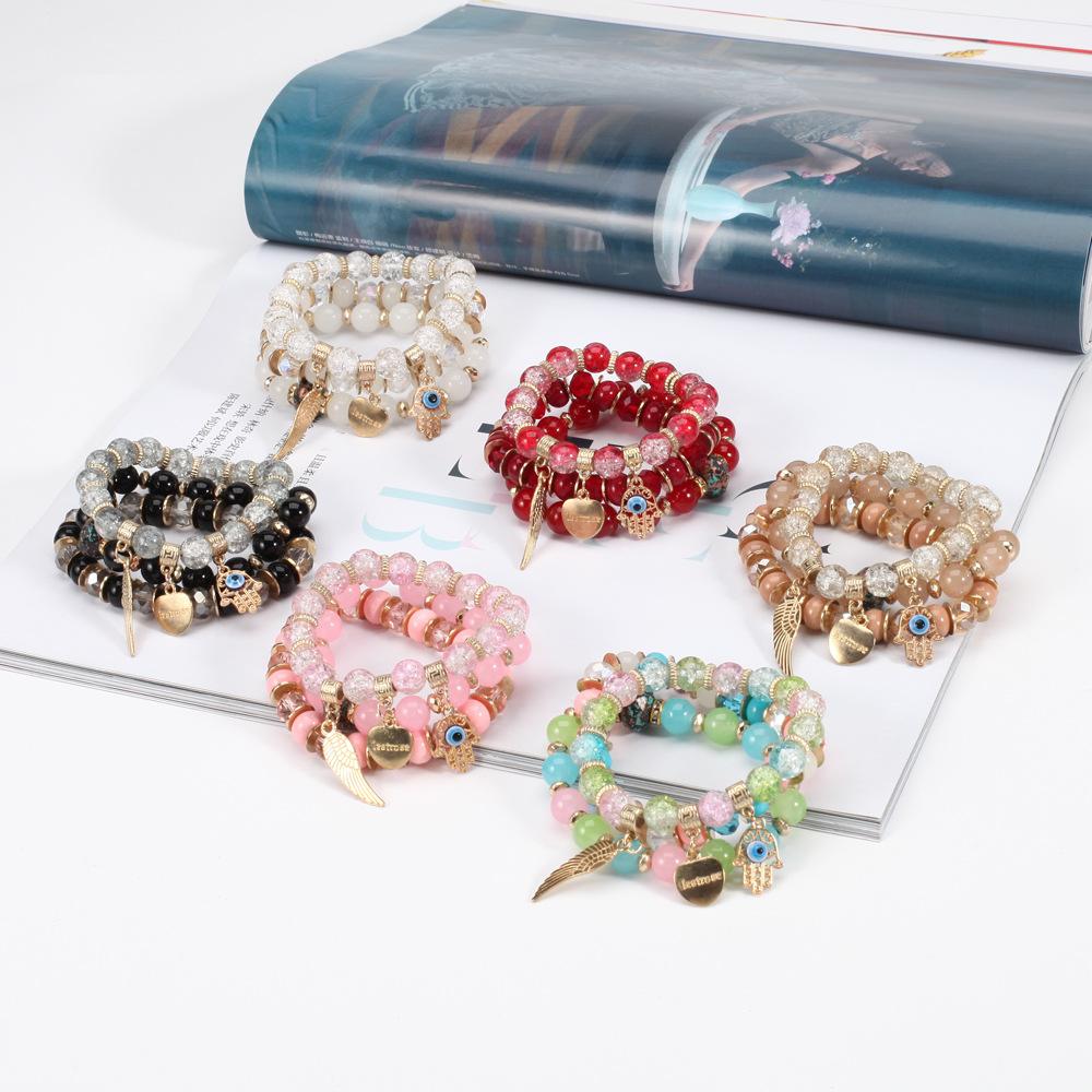 Bohemian Multi-layer Elastic Bracelet Devil's Eye Wings Love Glass Bead Bracelet New Bracelet