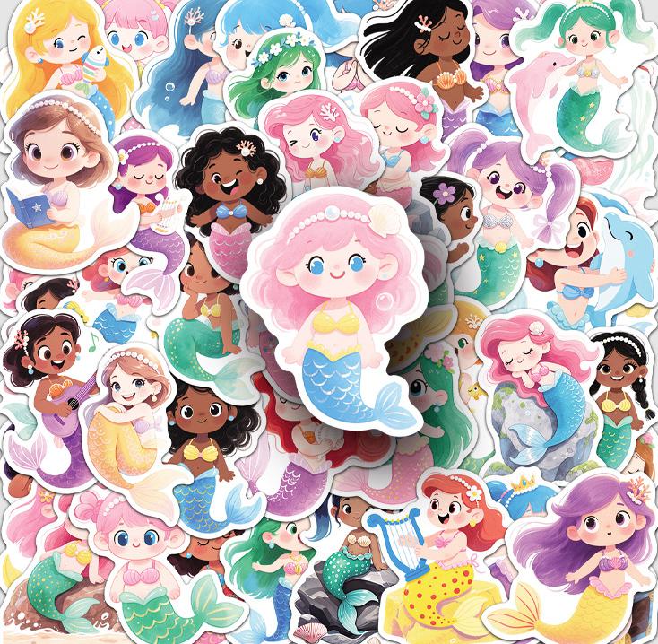 50cs Fairy Tales Mermaid Cartoon Stickers Waterproof Vinyl Graffiti Decals For Laptop Phone Guitar Luggage Bike Diy Decoration