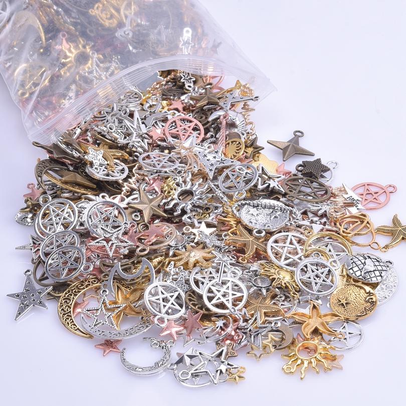Vintage Sun Filigree Moon Star Charm Mix 10/20/30/50pcs Random Metal Galaxy Pendant Charms For Jewelry Making Supplies Materials