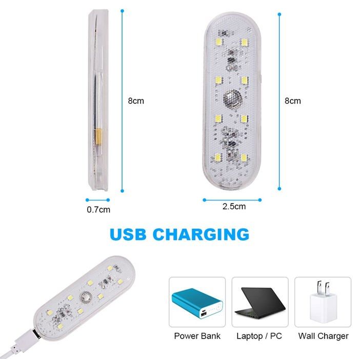 Car Interior Lighting, 2PCS 8 LED White Light Touch Switch Interior Car Lamp, Wireless Car Interior LED